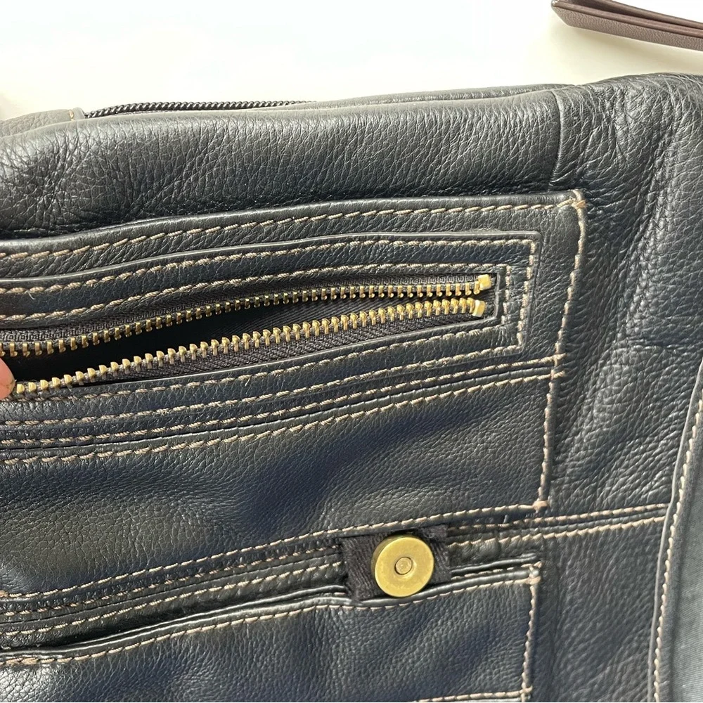 VTG Fossil Morgan Traveler Crossbody Messenger Bag Purse Black Pebbled Leather